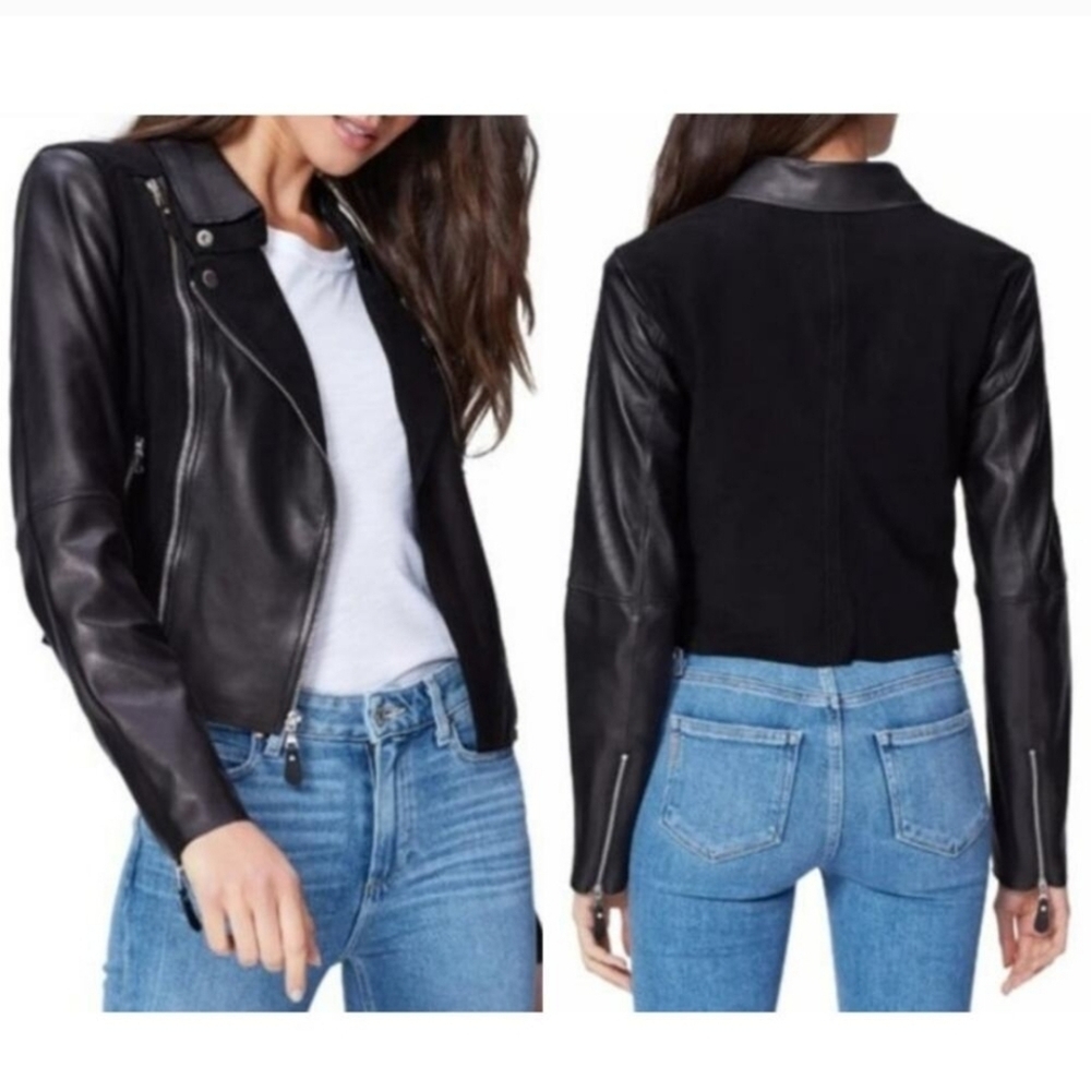 Paige Silvie Jacket Black Leather Suede Moto Size M